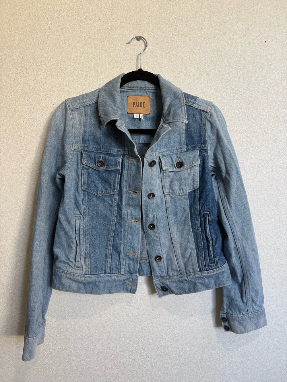 PAIGE XS Two Tone Colorblock Denim Jean Jacket Y2K Designer Western - Picture 2 of 9